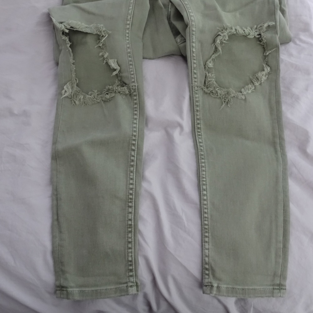 Free People Ripped Skinny Jeans, Sage Green